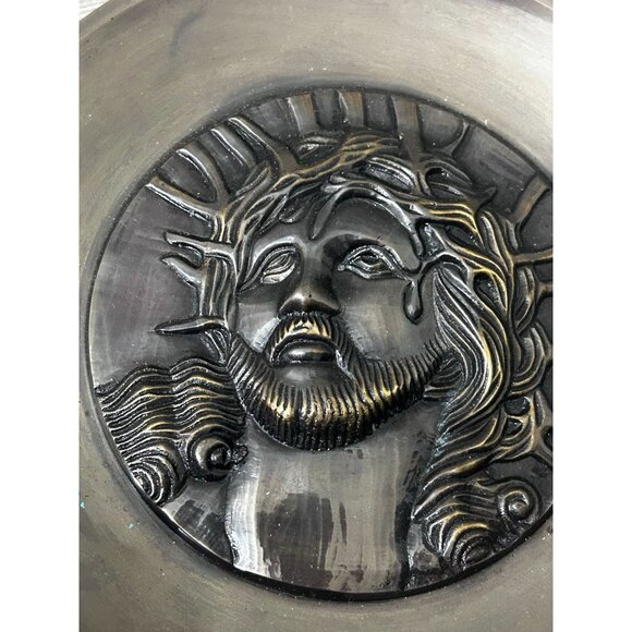 Vintage Solid Brass Jesus Christ Crown Of Thorns Brass Plate Wall Art - Picture 5 of 6